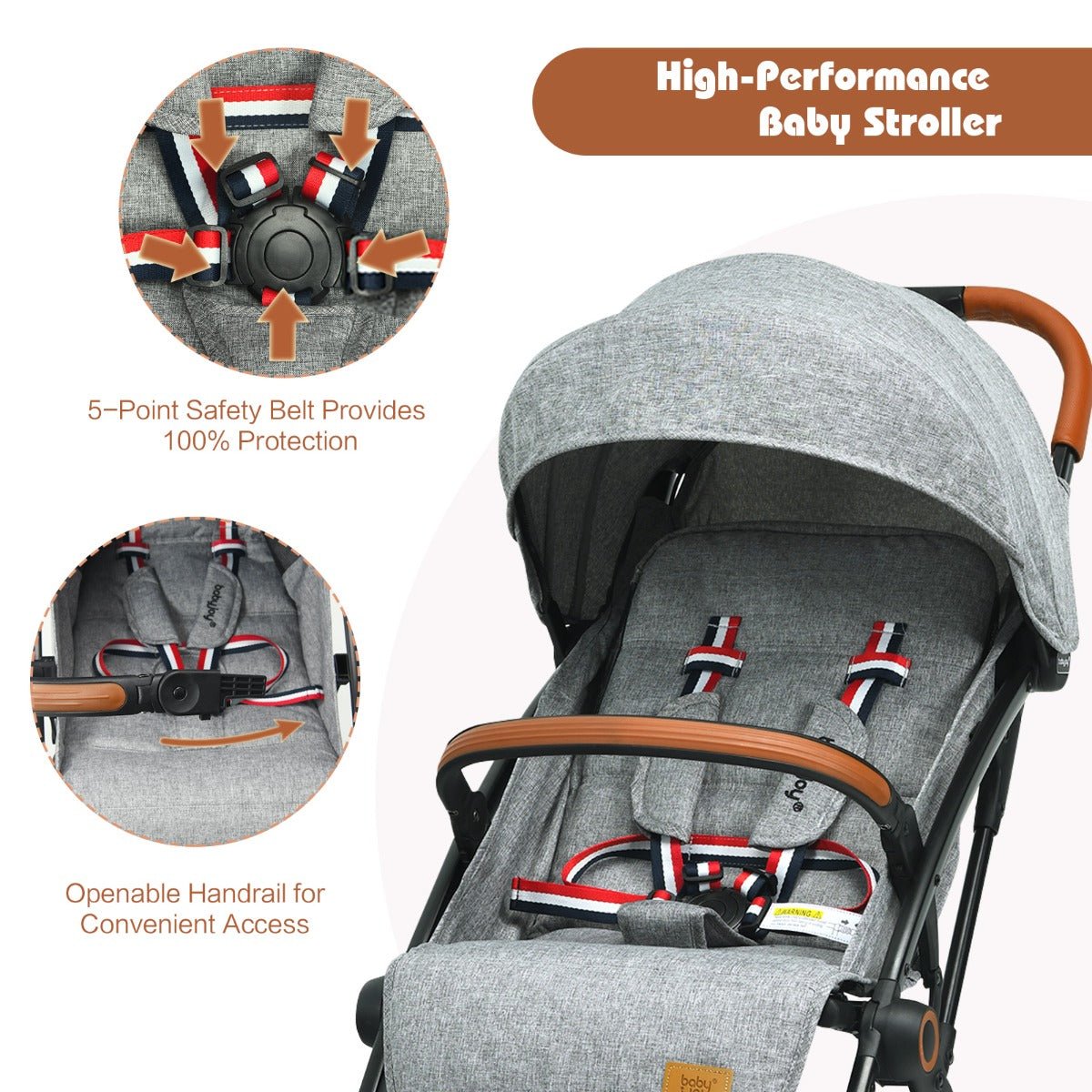 Cozy Adjustable Backrest Stroller in Grey