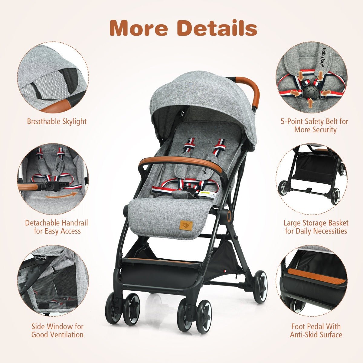 Sleek and Safe Grey Stroller with Canopy