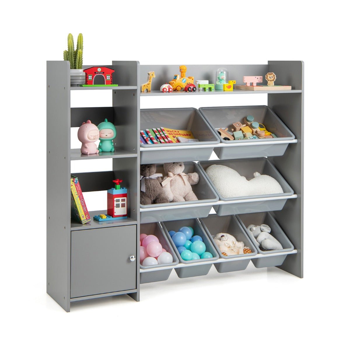 Contemporary Grey Toy Organizer with Easy Access Bins
