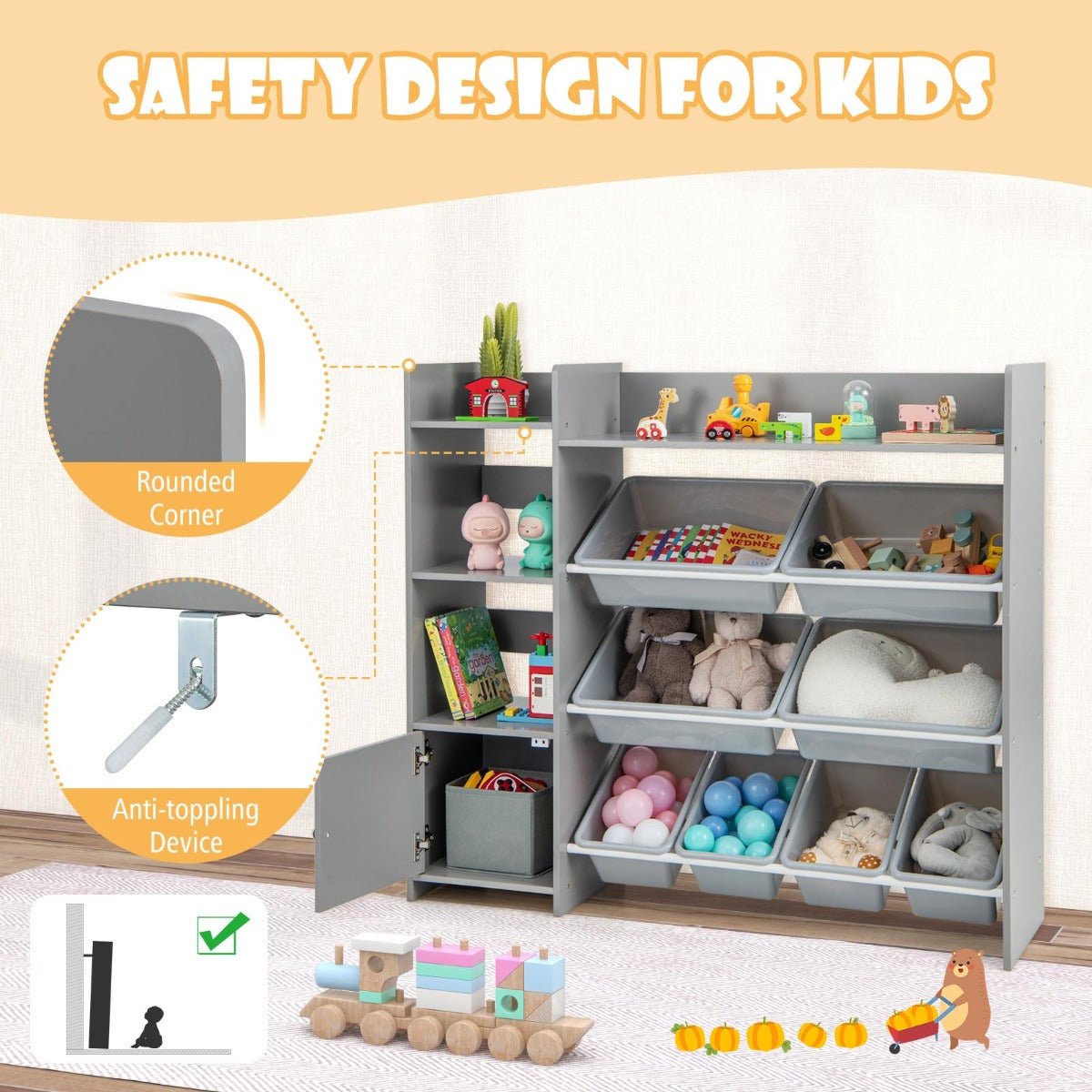 Multi-Functional Kids Storage Unit in Grey