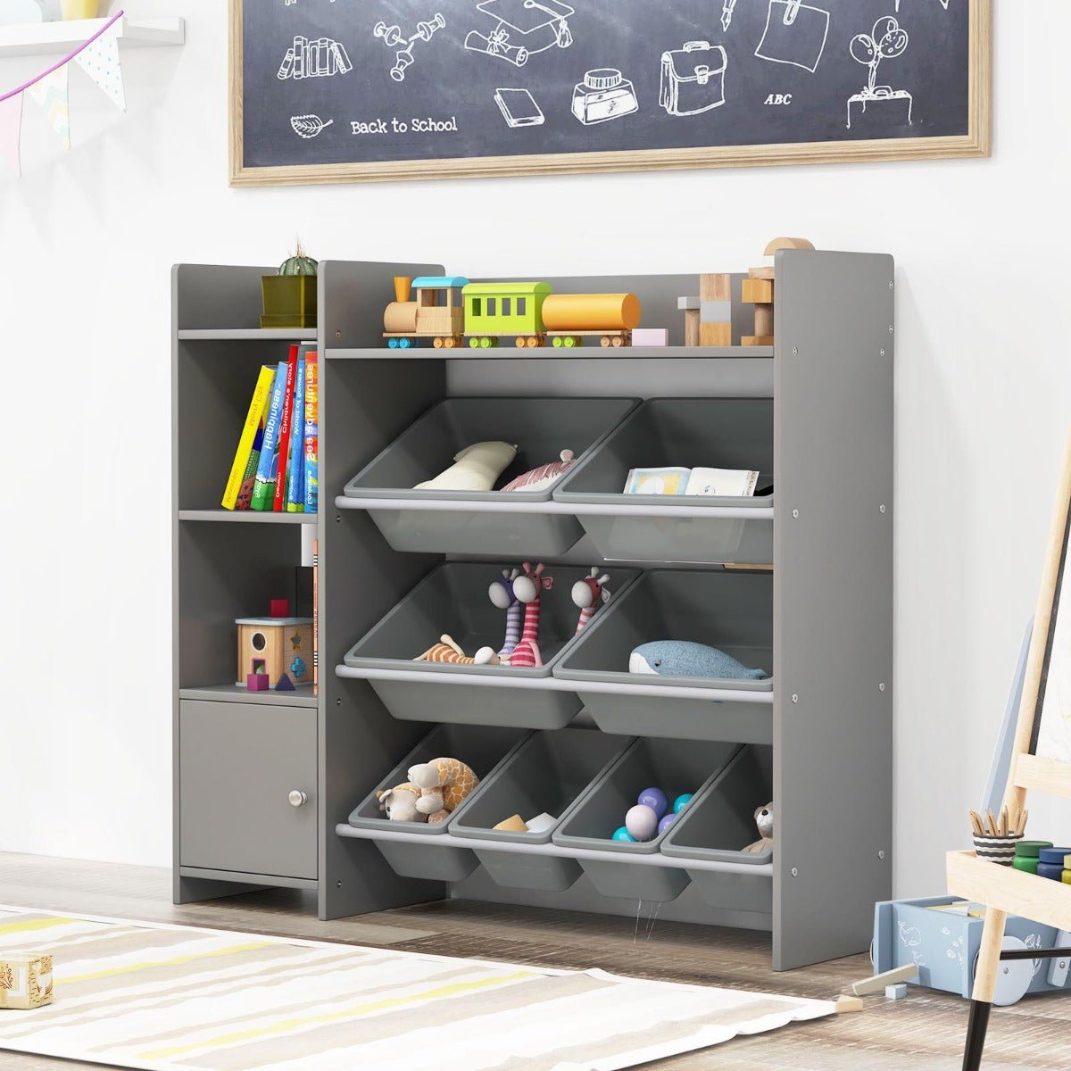 Kid-Friendly Bookshelf with Removable Storage Boxes