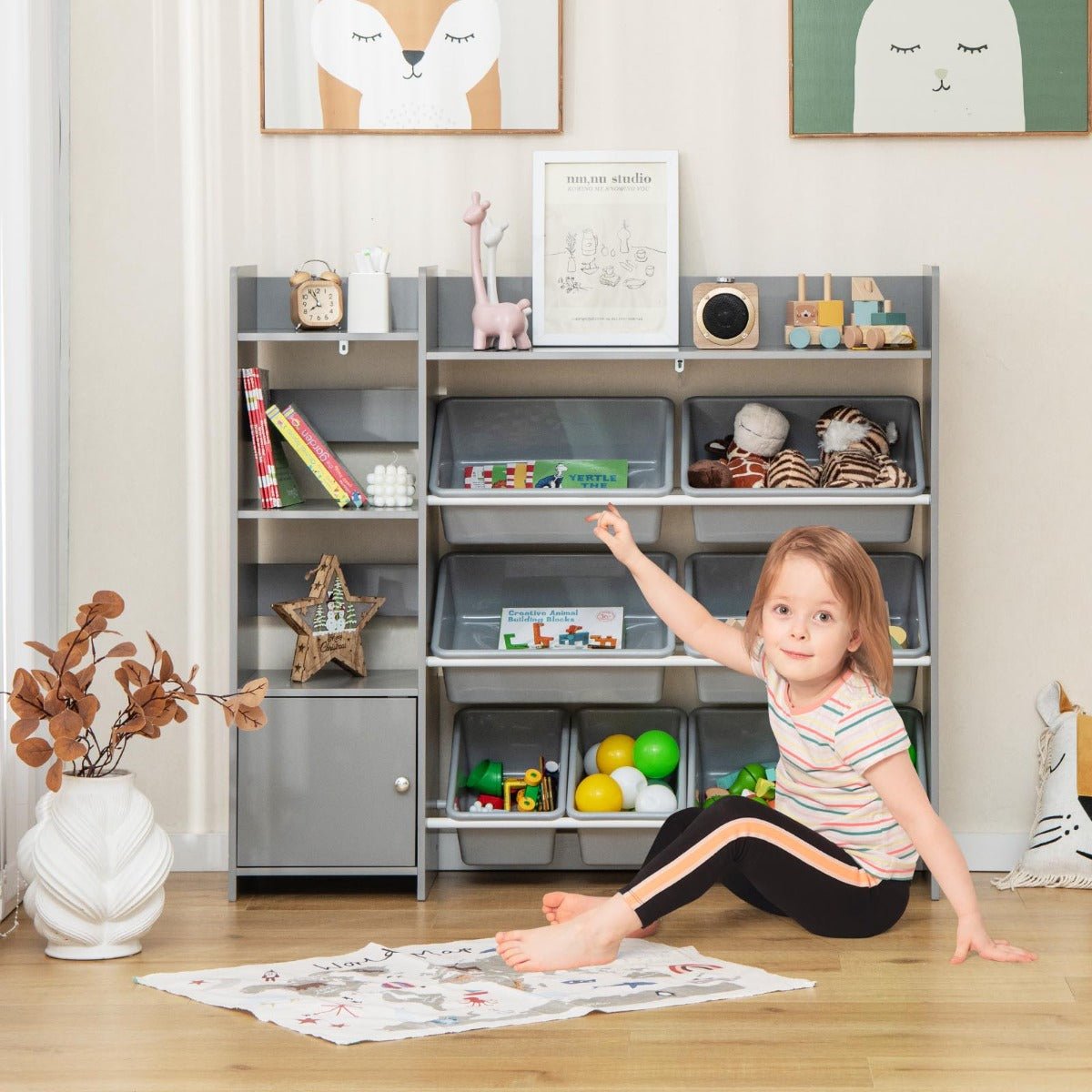 Versatile Grey Bookshelf for Toys and Books