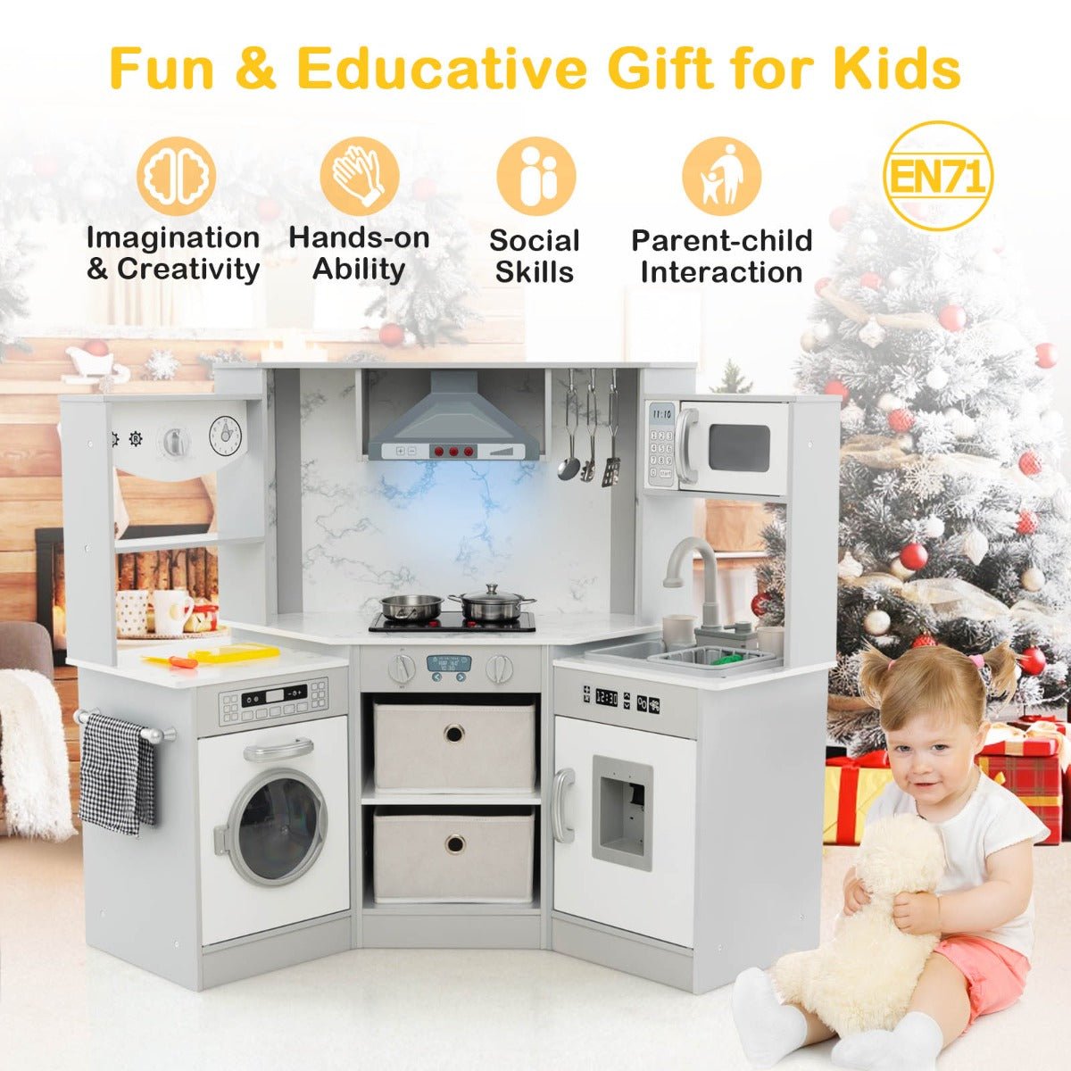 Play Kitchen with Range Hood & Stove Detailing