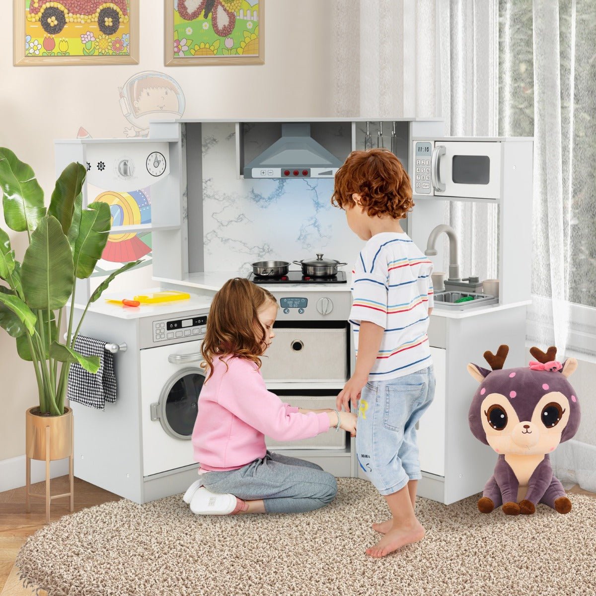 Interactive Grey Play Kitchen with Lighting Effects