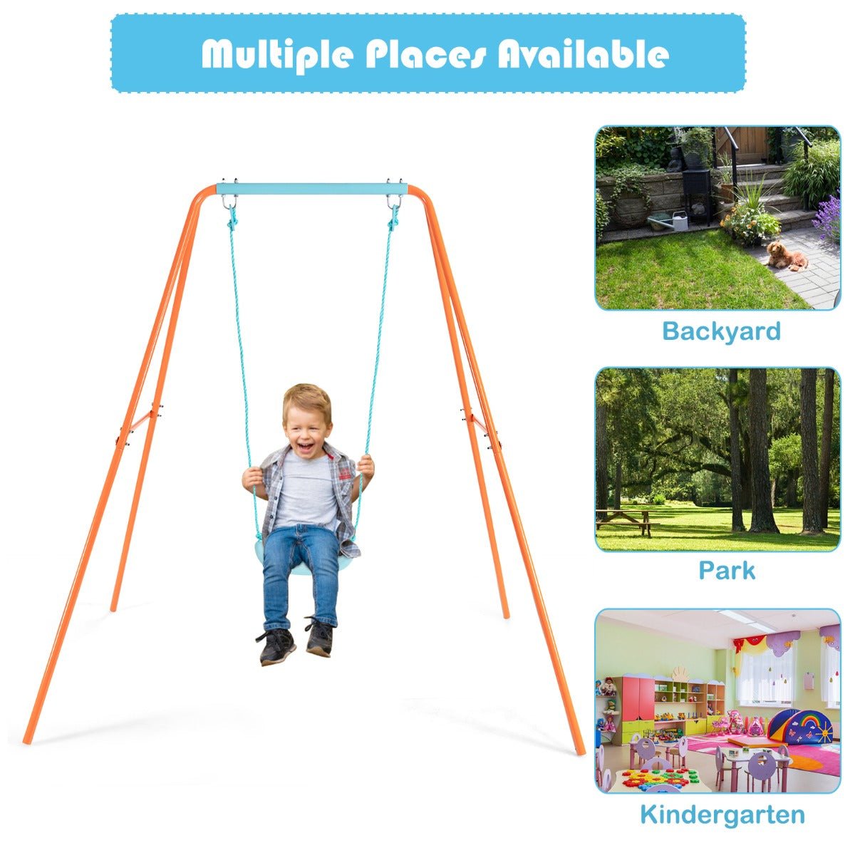 Metal Swing Set with Stable A-Frame: Orange Fun for Children