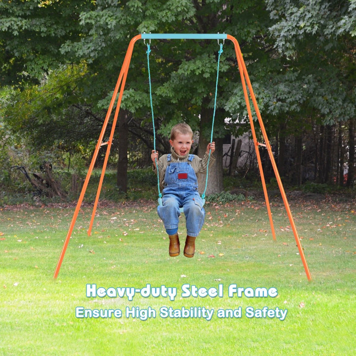 Vibrant Orange Swing Set: Sturdy A-Frame Metal Design for Play