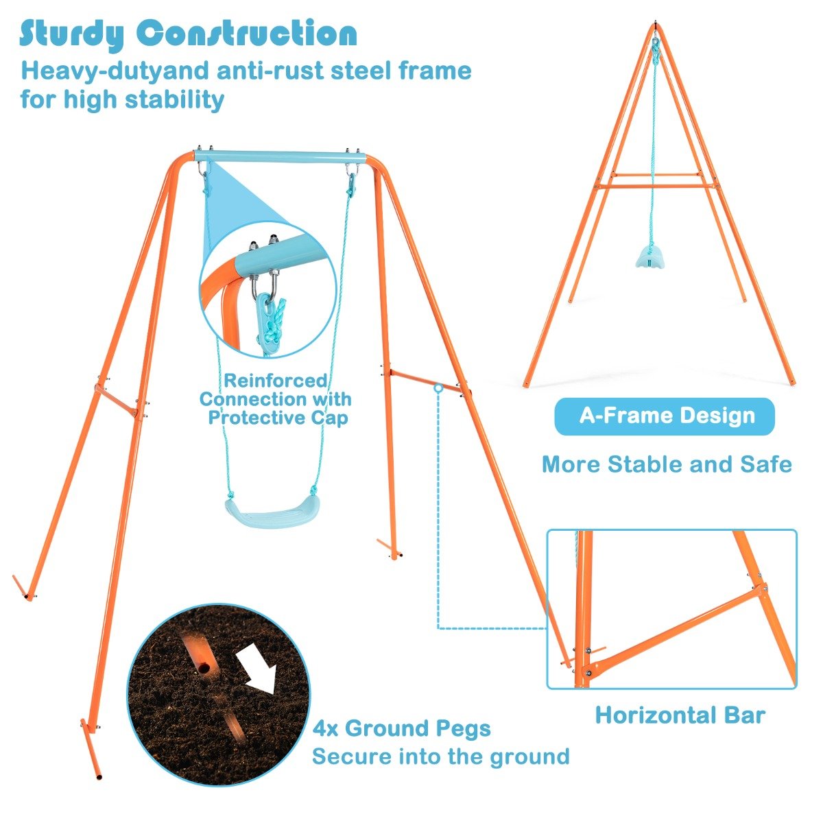 A-Frame Metal Swing Set: Bold Orange for Active Outdoor Play