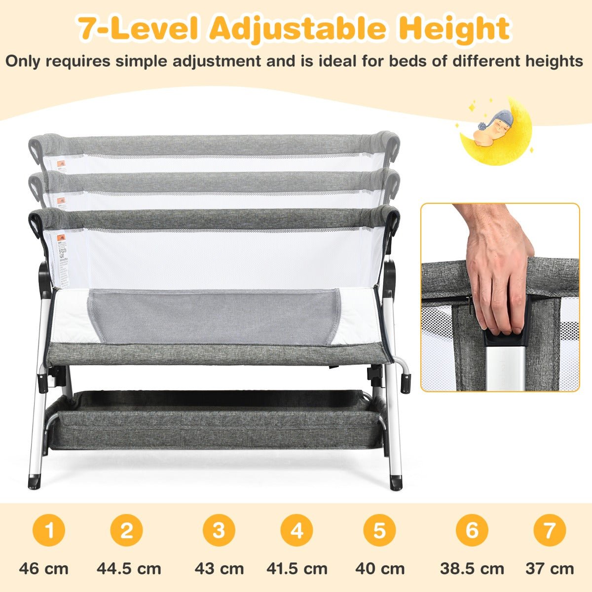 Adjustable Dark Grey Baby Cot - Your Baby's Comfort