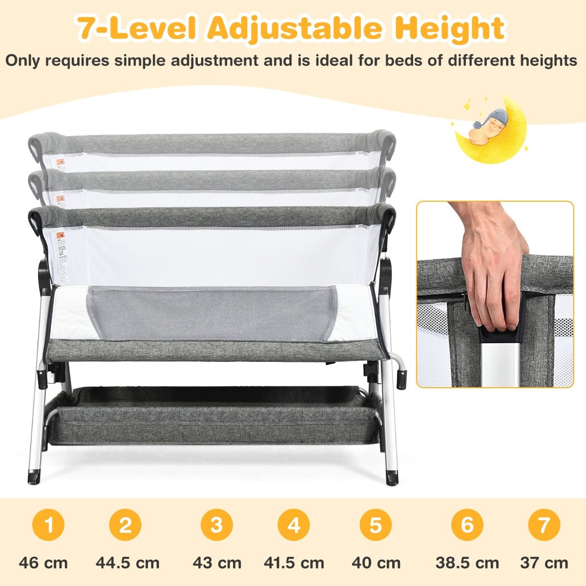Adjustable Dark Grey Baby Cot - Your Baby's Comfort Adjustable Dark Grey Baby Cot - Your Baby's Comfort