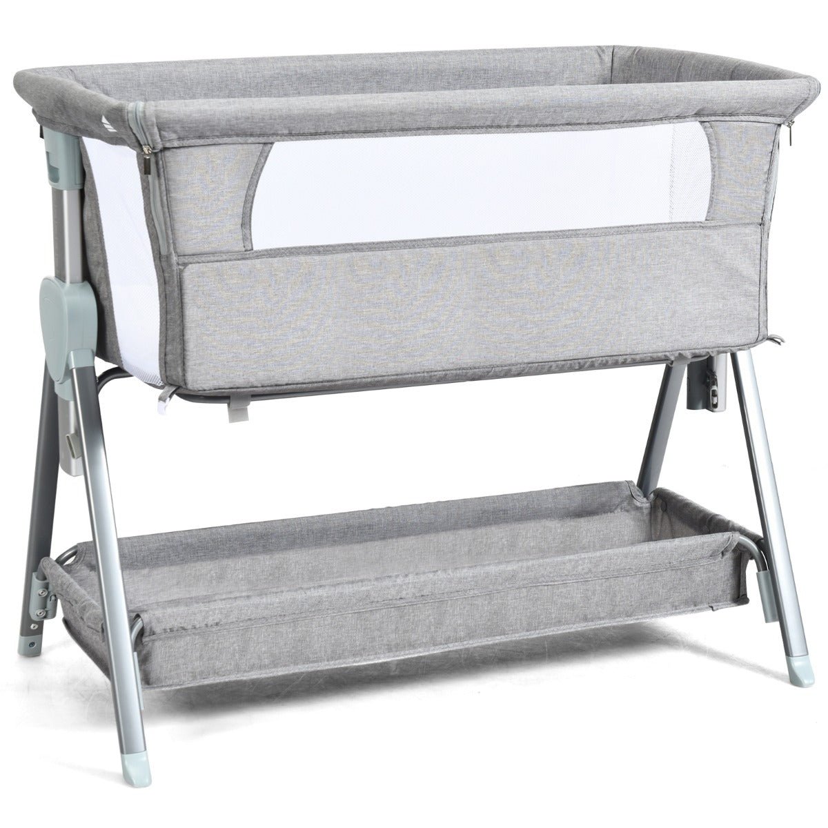 Explore Convenience: Grey Height Adjustable Baby Cot with Wheels