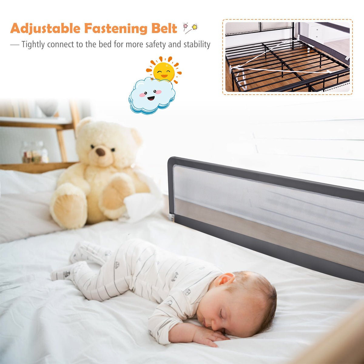 Smart Bed Rail for Toddlers: Adjustable Height, Gray with Mesh Cloth