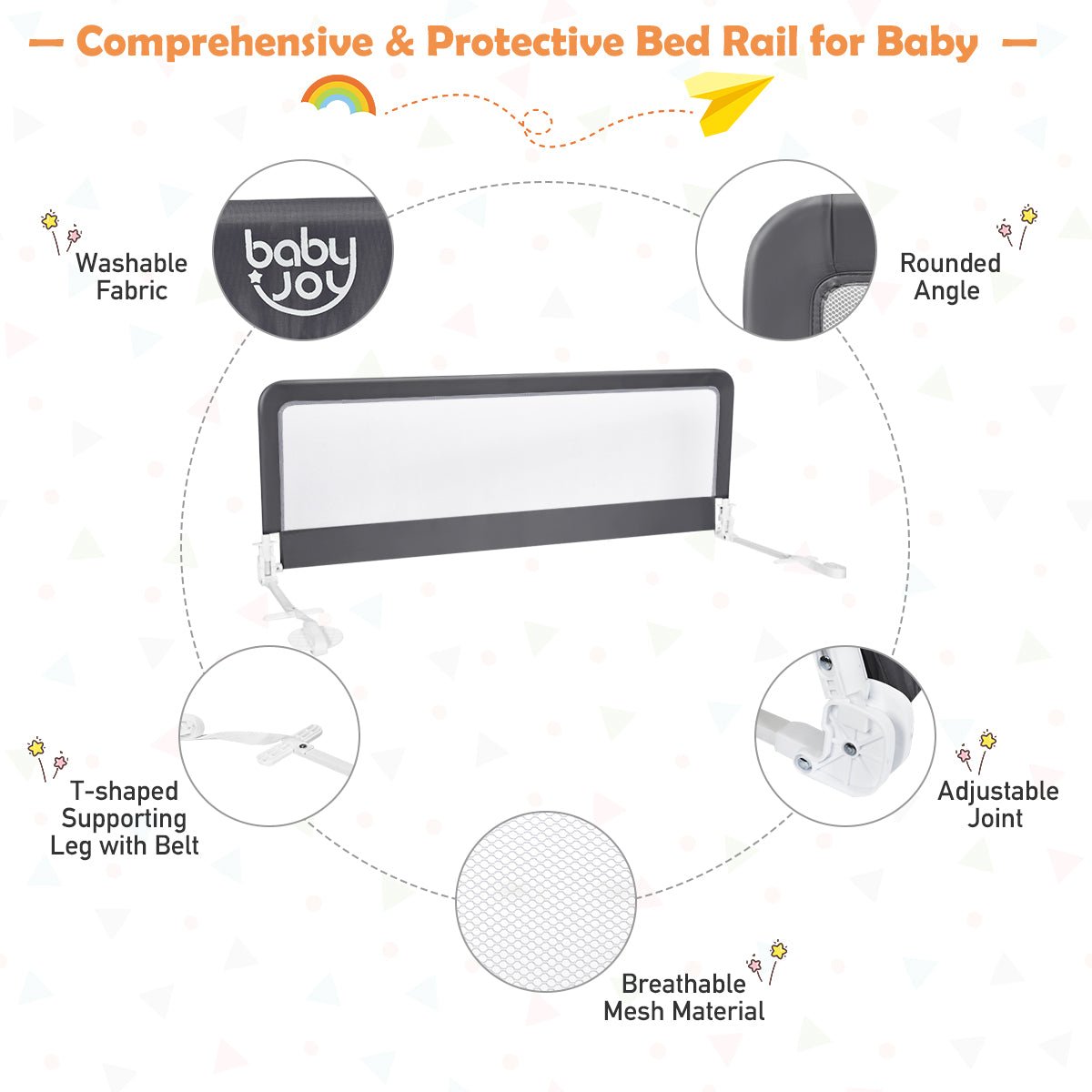 Innovative Height-Adjustable Bed Rail for Toddlers: Gray with Mesh Cloth