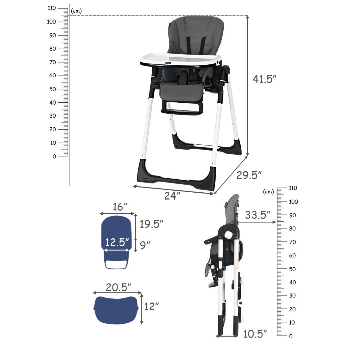 Gray Highchair for Babies with Adjustable Backrest - Shop Now at Kids Mega Mart