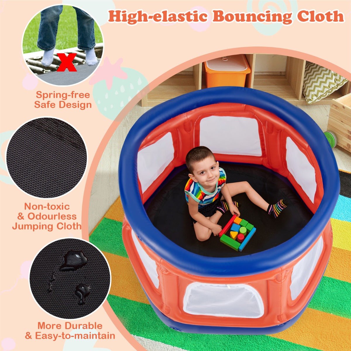 Jump and Play Safely: Inflatable Kids Trampoline with Safety Enclosure Net