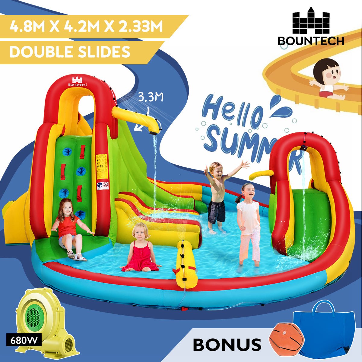 Cooling Summer Play: Inflatable Water Park Castle with 680W Electric Air Blower