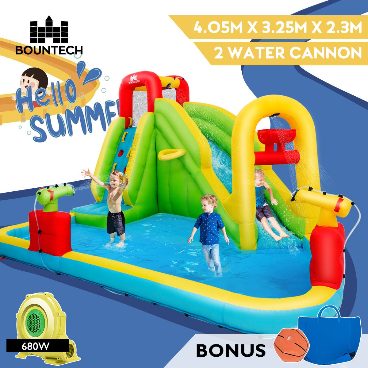 Wet and Wild Adventures: Inflatable Slide with Pool, Climbing Wall, Water Gun & Blower Wet and Wild Adventures: Inflatable Slide with Pool, Climbing Wall, Water Gun & Blower
