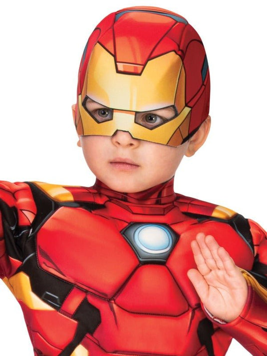 Iron Man Toddler Costume with Deluxe Muscle Suit for realistic superhero playtime at home.