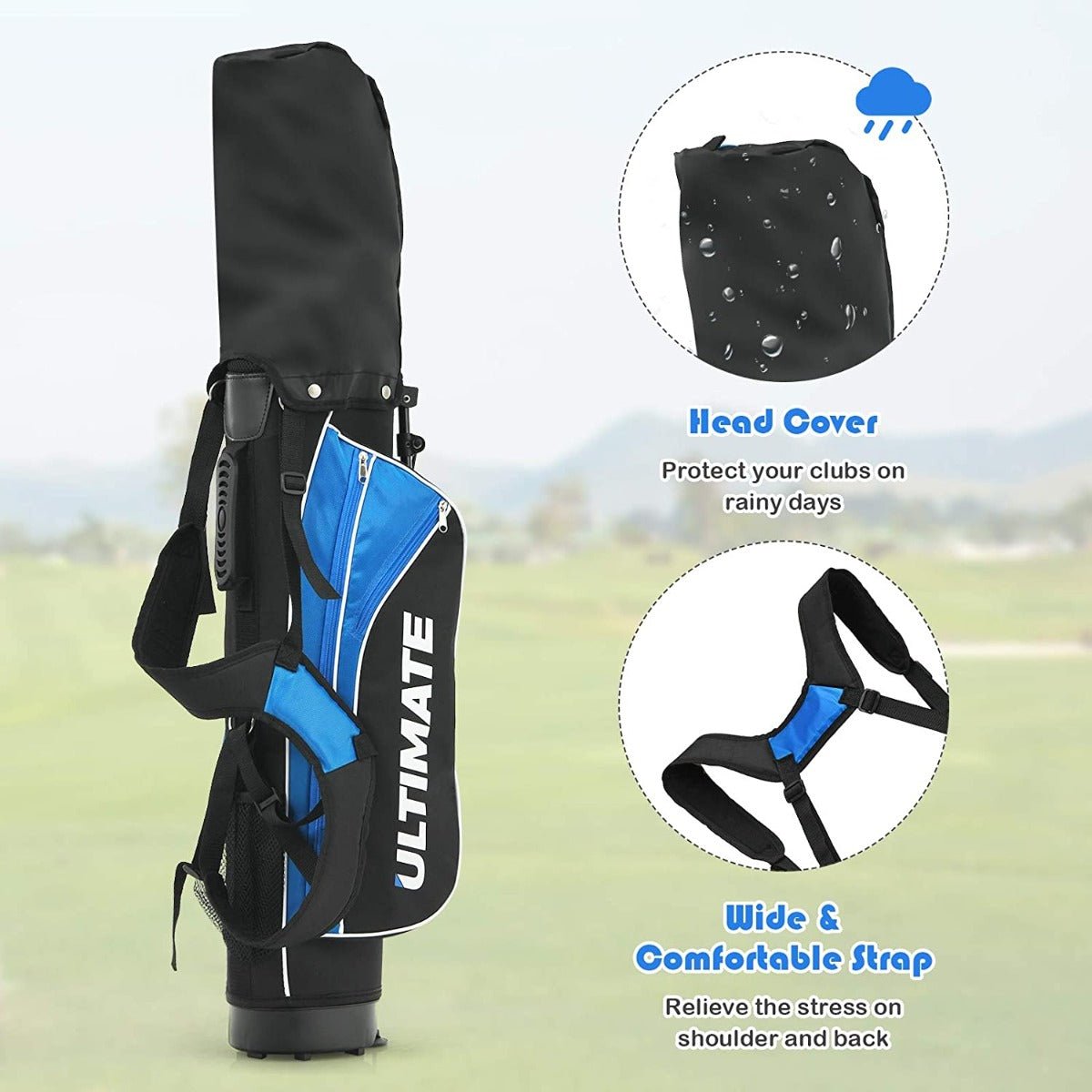 Junior Golf Set: Fairway Wood, Irons, Putter, Portable Stand Bag