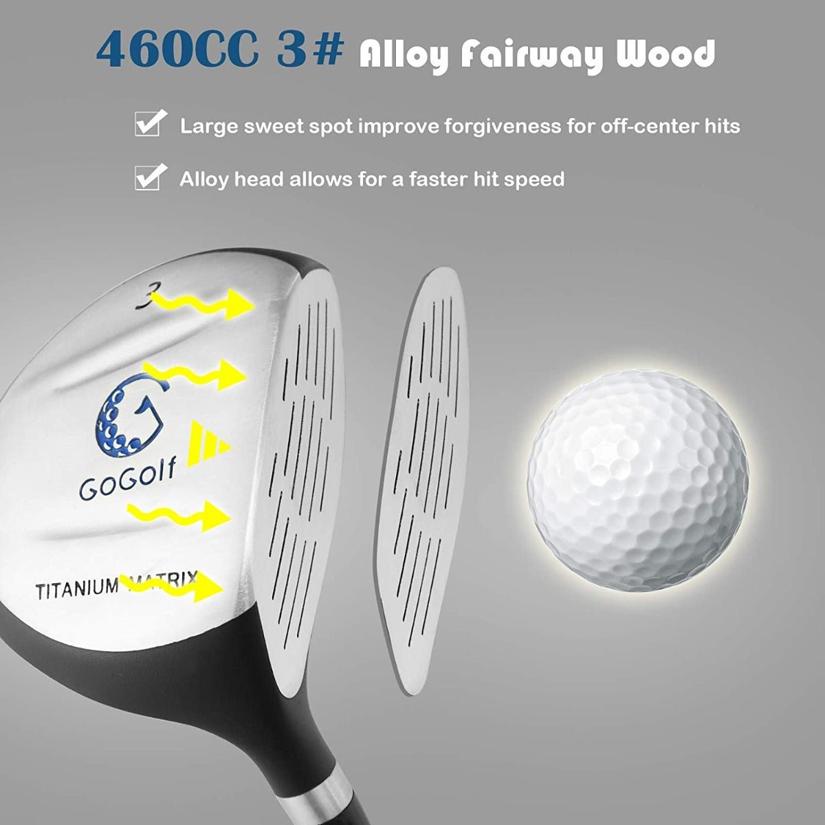 Kids Golf Equipment: Fairway Wood, 7# & 9# Irons, Putter, Stand Bag