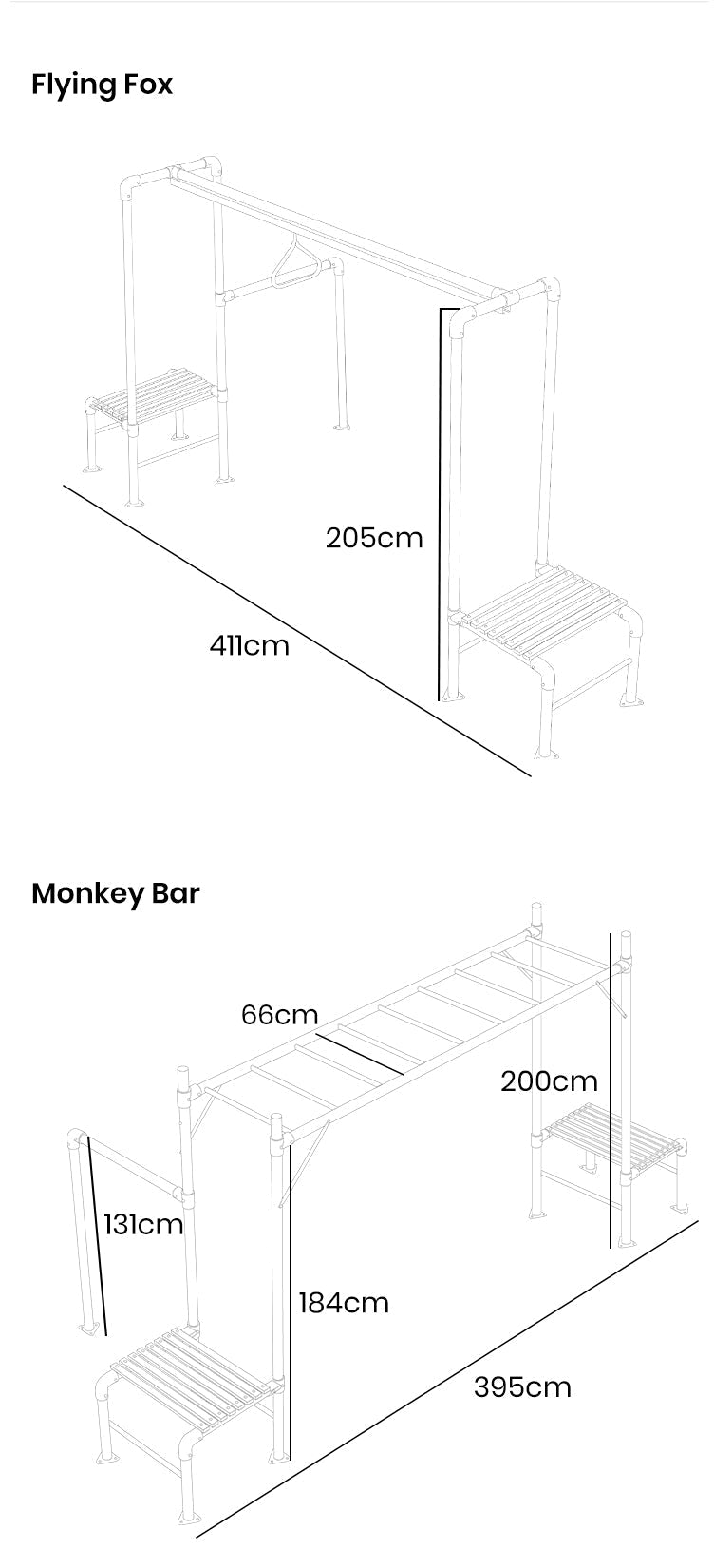 Kids playground set with Flying Fox and Monkey Bars for active play at home. Kids playground set with Flying Fox and Monkey Bars for active play at home.