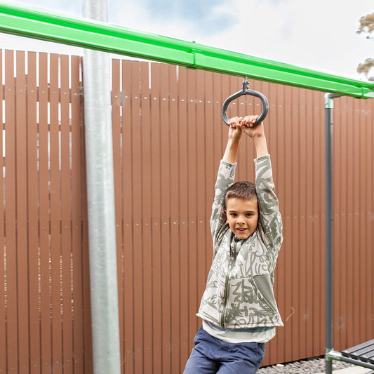 Junior Jungle Tarzan Kids Playground Equipment Set with Flying Fox and Monkey Bars for backyard fun.