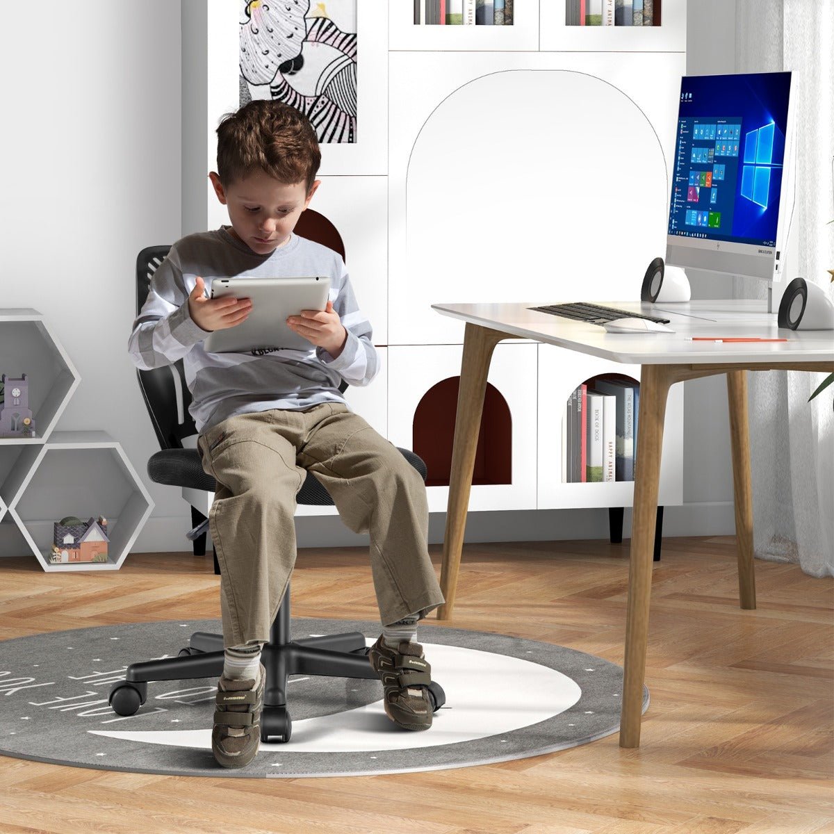 Junior Mesh Office Chair with Wheels in Black - Kids Mega Mart