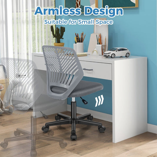 Kids adjustable grey mesh office chair with wheels, ideal for comfortable studying and play.