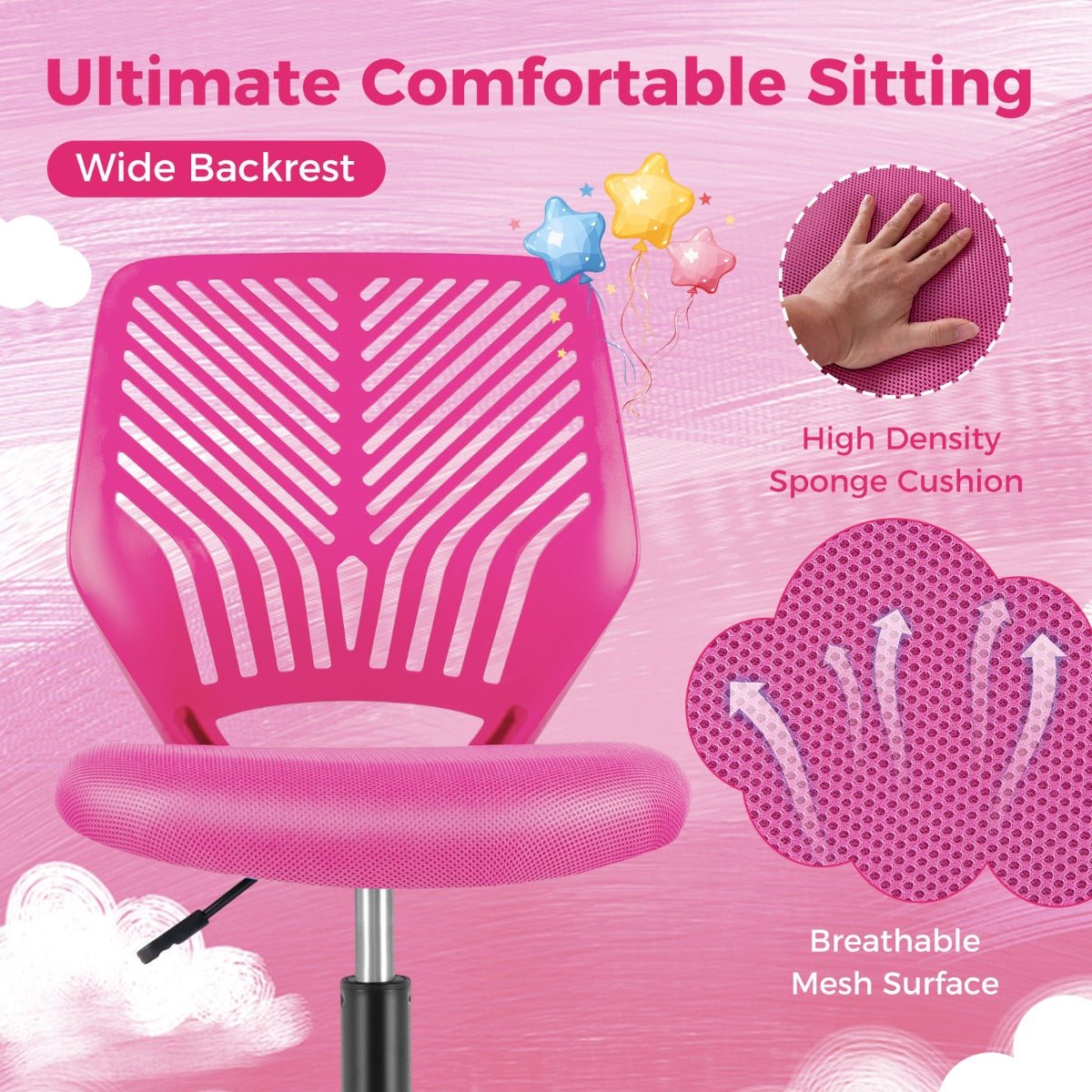 Junior Mesh Office Chair with Wheels in Pink - Kids Mega Mart