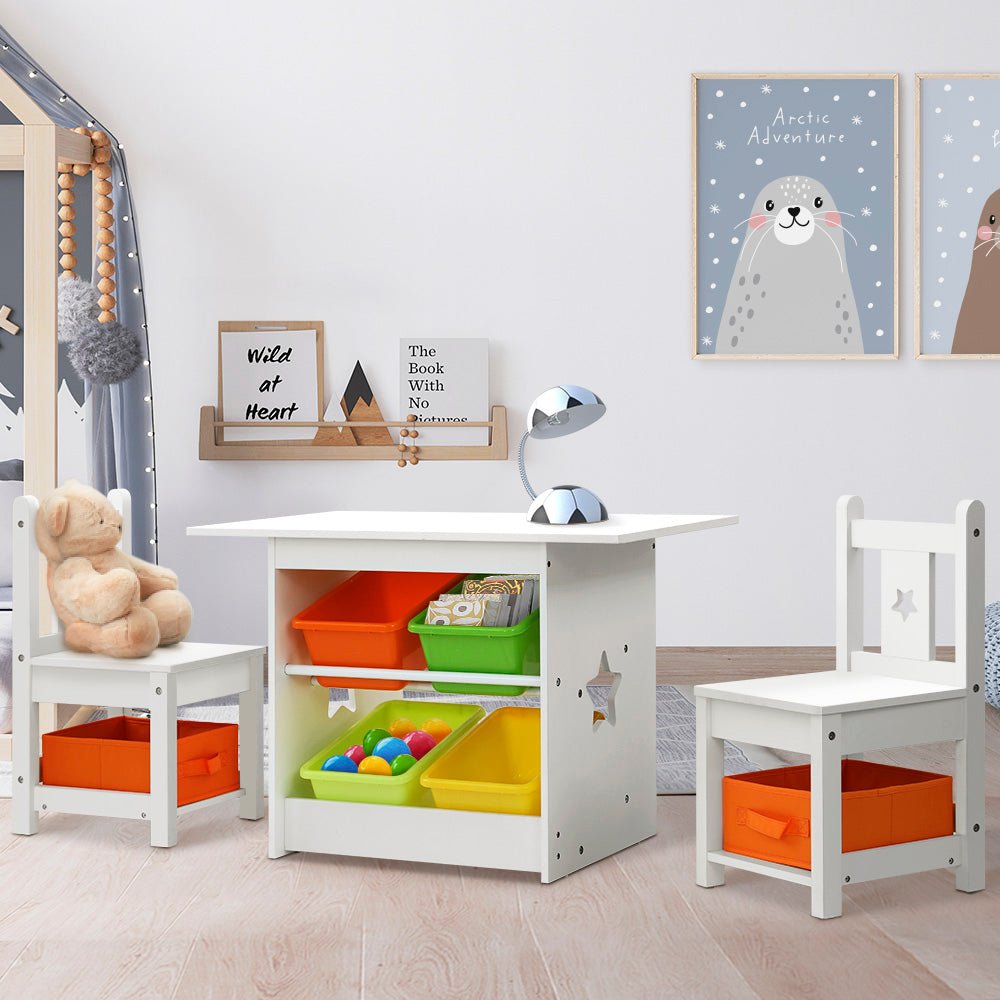 Keezi Kids Table and Chairs Set with Play Toys Storage Box for Home Fun Keezi Kids Table and Chairs Set with Play Toys Storage Box for Home Fun