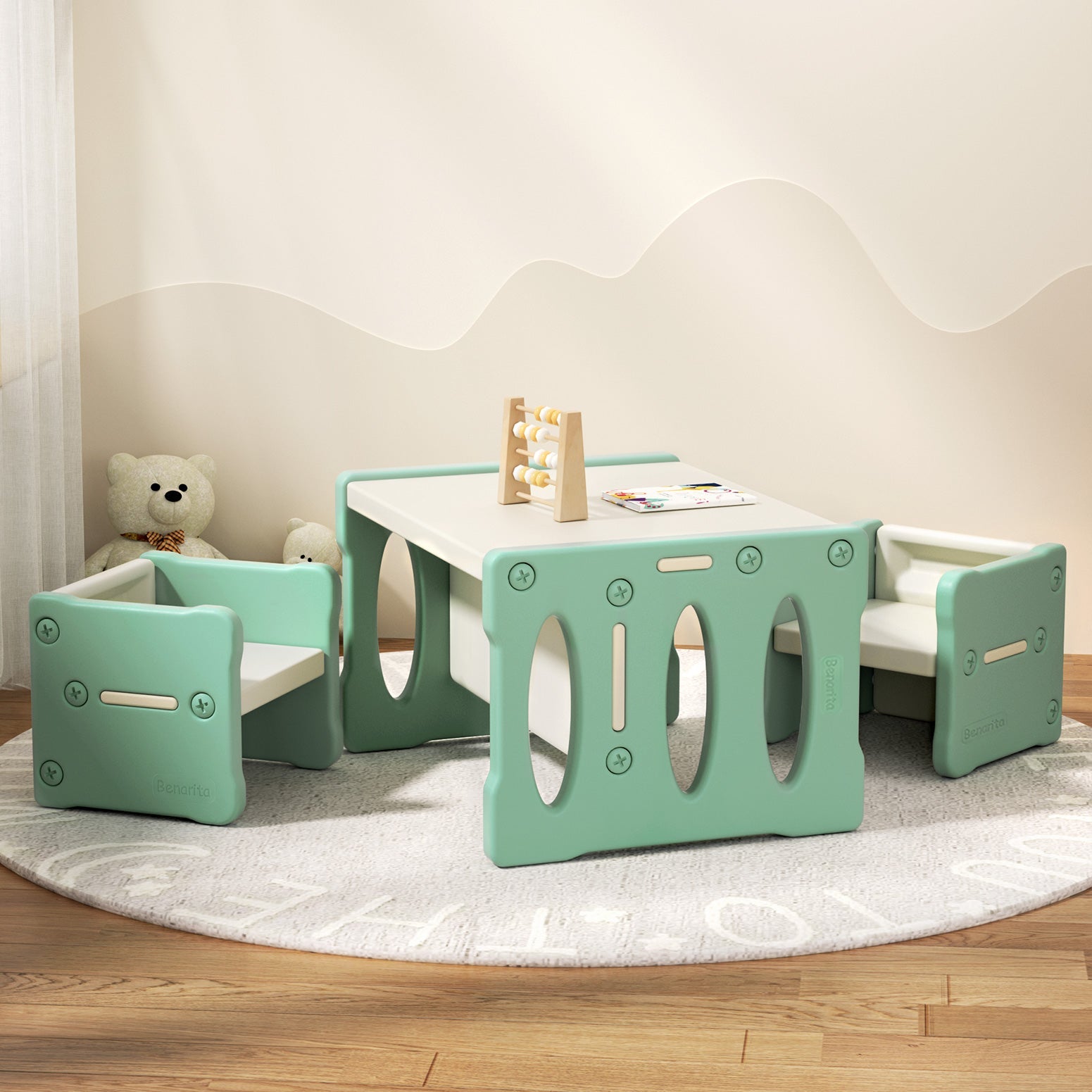 Keezi 3PCS Kids Table and Chairs Set Green - Kids Mega Mart