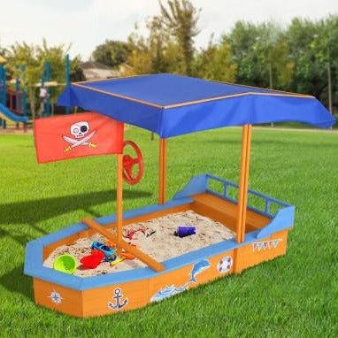 Keezi Boat Canopy Sand Pit | Fun outdoor play for kids with nautical theme.