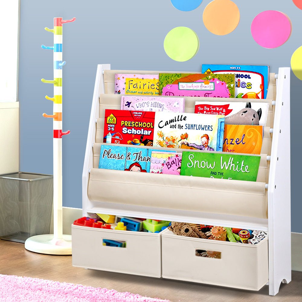 Keezi Kids 4 Tier Wooden Bookshelf - Colorful, space-saving storage for childrens books and toys. Keezi Kids 4 Tier Wooden Bookshelf - Colorful, space-saving storage for childrens books and toys.