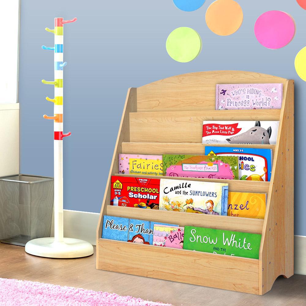 Keezi Kids 5 Tier Wooden Bookshelf | Colorful, space-saving storage solution for childrens books and toys.