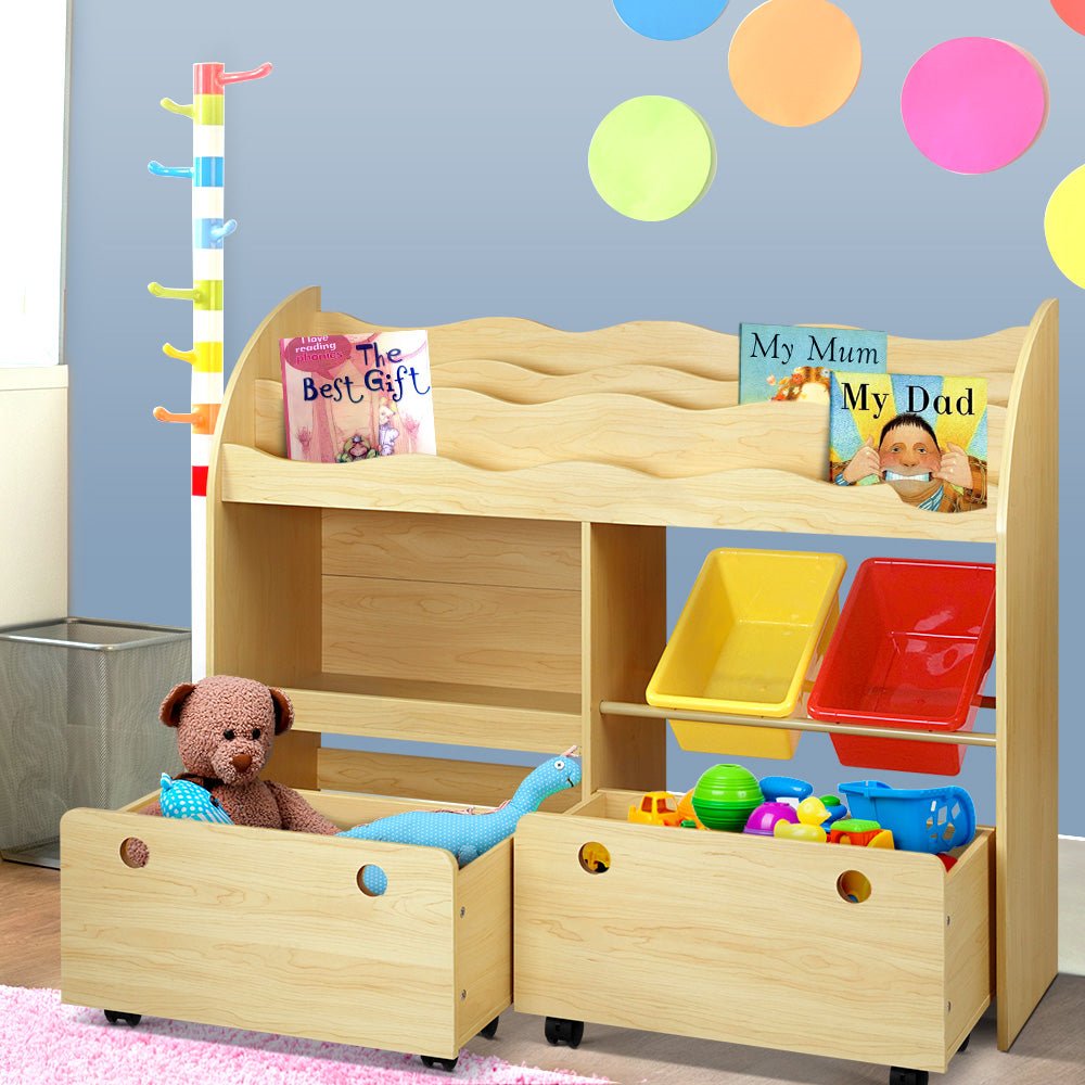 Keezi Kids Bookshelf with Toy Storage - Colorful childrens display rack for organizing books and toys. Keezi Kids Bookshelf with Toy Storage - Colorful childrens display rack for organizing books and toys.