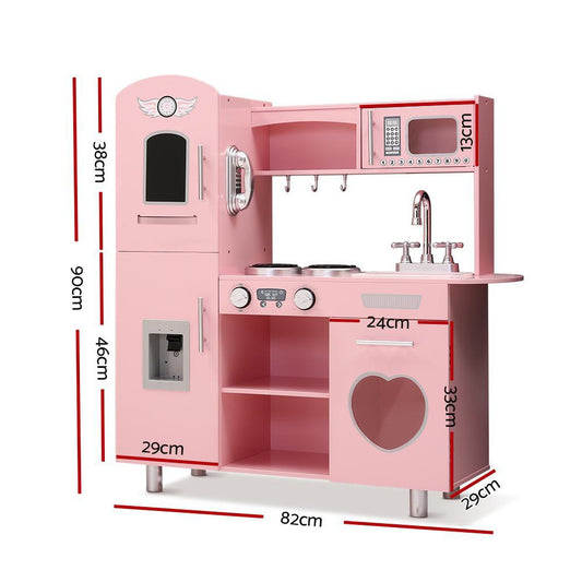 Keezi Kids Kitchen Set in Pink, complete with stove, sink, and accessories for imaginative play.