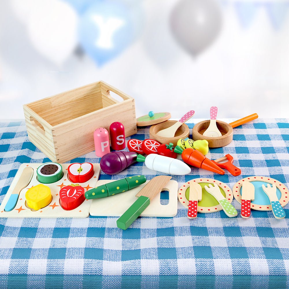 Keezi Kids Wooden Pretend Play Kitchen Set | Includes Cooking Utensils and Play Food Toys Keezi Kids Wooden Pretend Play Kitchen Set | Includes Cooking Utensils and Play Food Toys