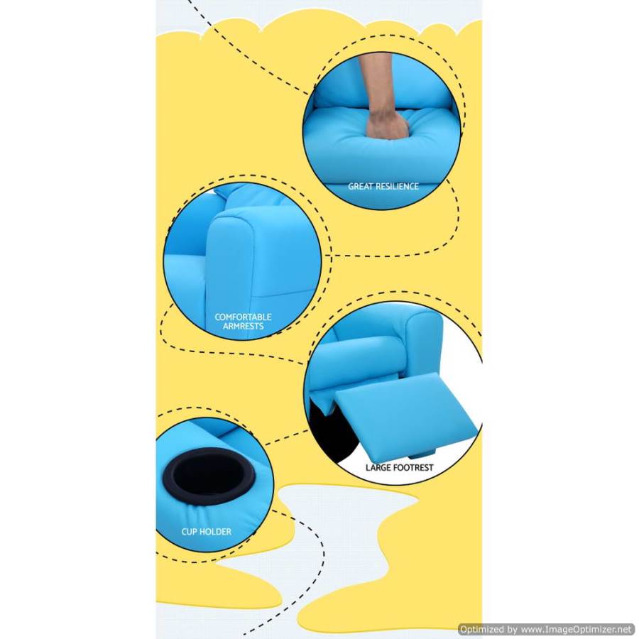 Keezi Kids Recliner Chair in Blue, ideal for comfy seating in childrens rooms. Keezi Kids Recliner Chair in Blue, ideal for comfy seating in childrens rooms.