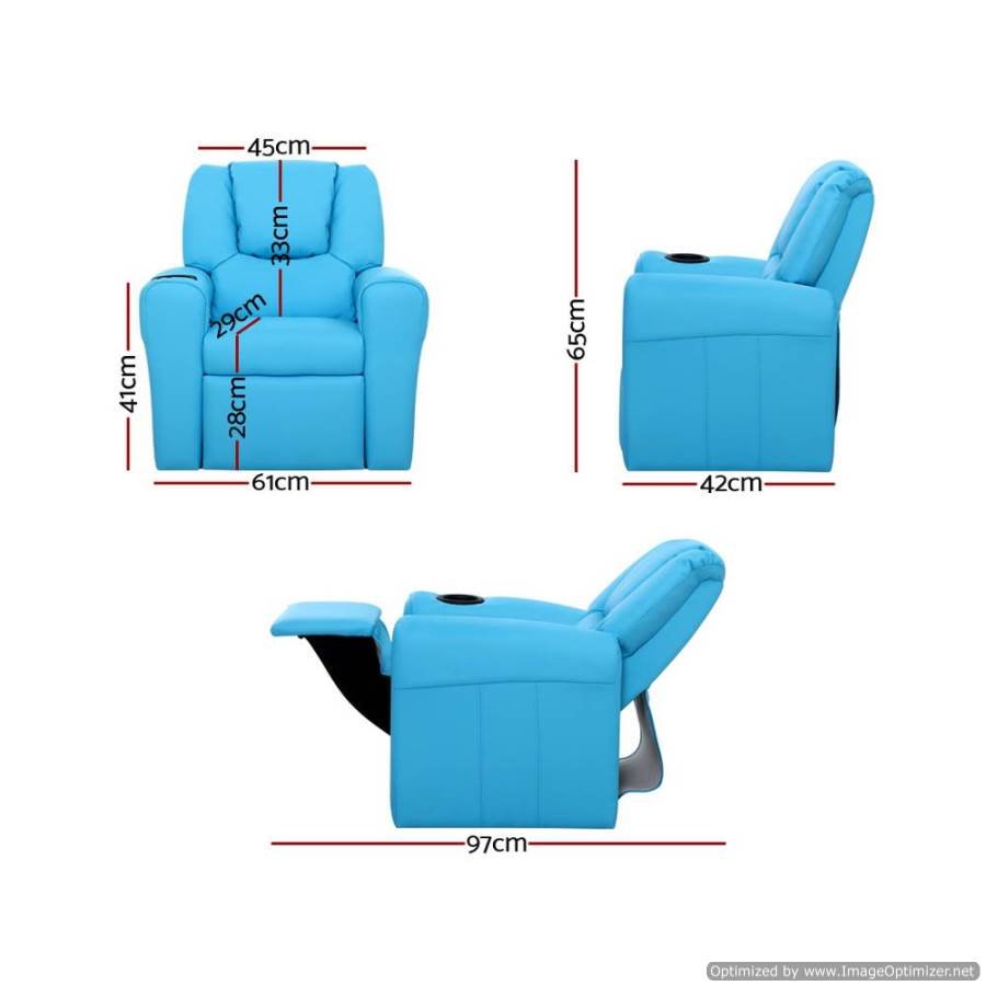 Furniture Artiss Kids Recliner Chair Blue Dimensions