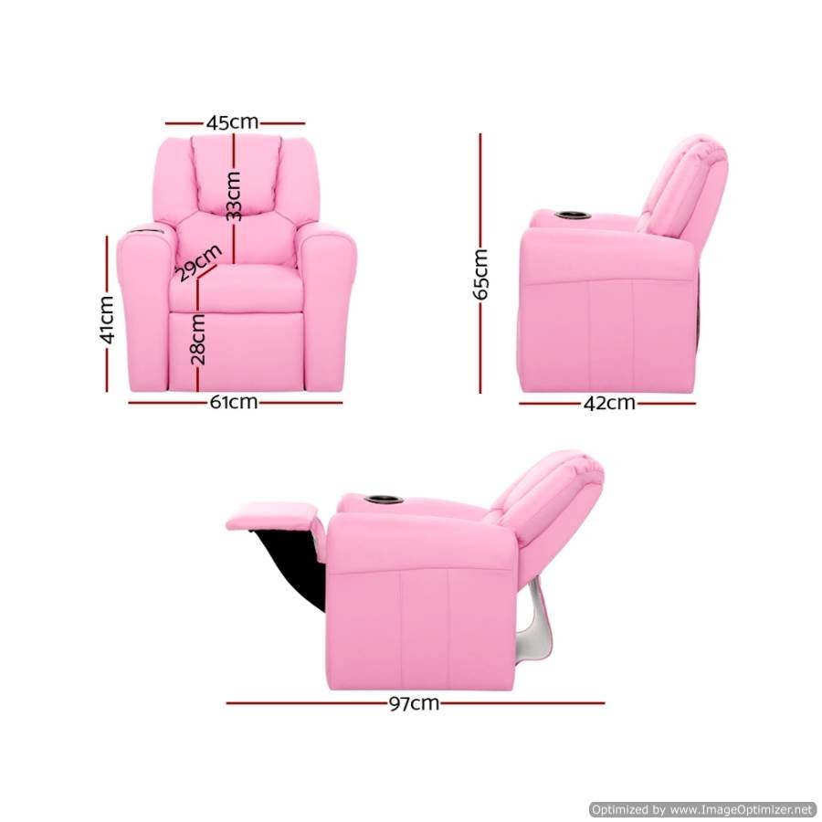Furniture Artiss Kids Recliner Chair Pink Dimensions