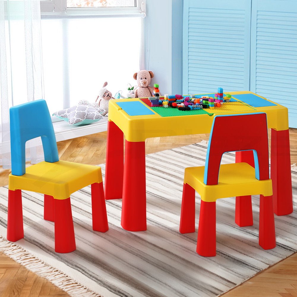Keezi Kids Table and Chairs Set with Block Toys, ideal for creative play and learning
