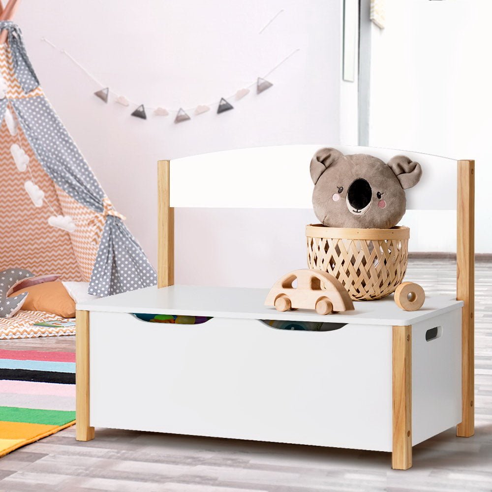 Keezi Kids Toy Box | Multifunctional storage chest with seating, ideal for organizing childrens rooms.