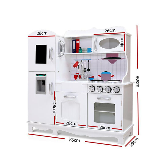 Keezi Kids Wooden Kitchen Set in White - Imaginative playset for creative kids at home