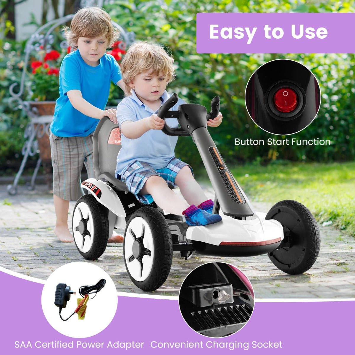 Button start White Kids Go Kart Button start White Kids Go Kart