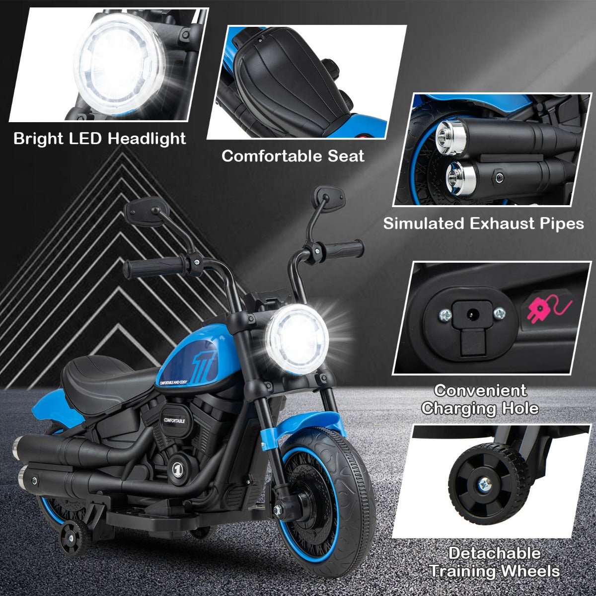 Starlight Racer: Blue Motorcycle with Headlights