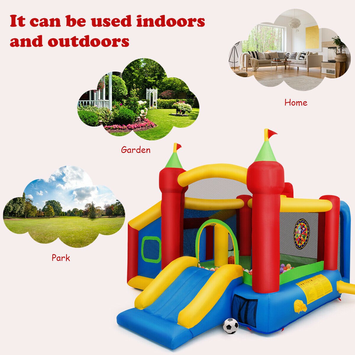 Kids Inflatable Fun Zone - 7-in-1 Bounce House with Ocean Balls
