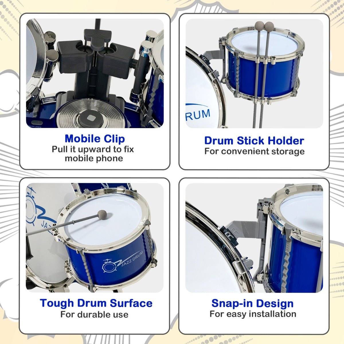 Musical Playtime - Kids Drum Keyboard Set with Stool & Mic Stand - Blue Musical Playtime - Kids Drum Keyboard Set with Stool & Mic Stand - Blue