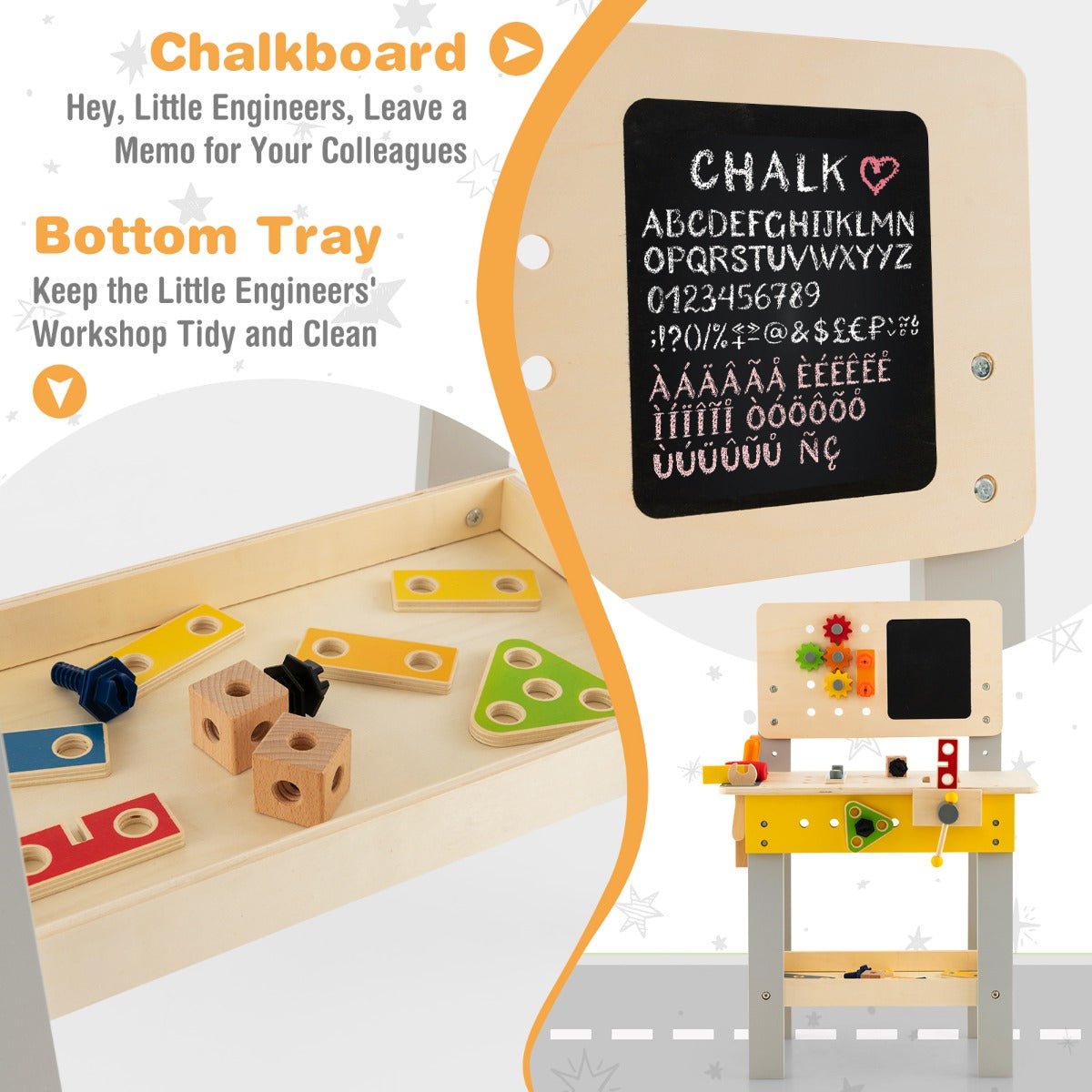 Play and Learn: Kids Workbench with Blackboard, Saw & Hammer Play and Learn: Kids Workbench with Blackboard, Saw & Hammer
