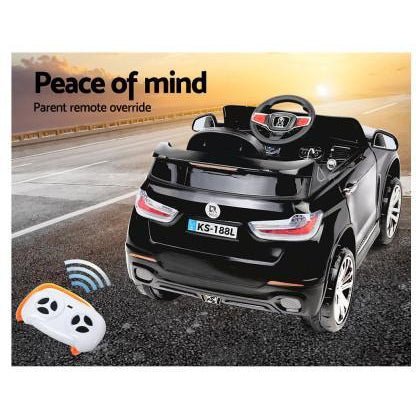 Kids electric BMW X5 ride-on car in black, designed for indoor/outdoor fun.