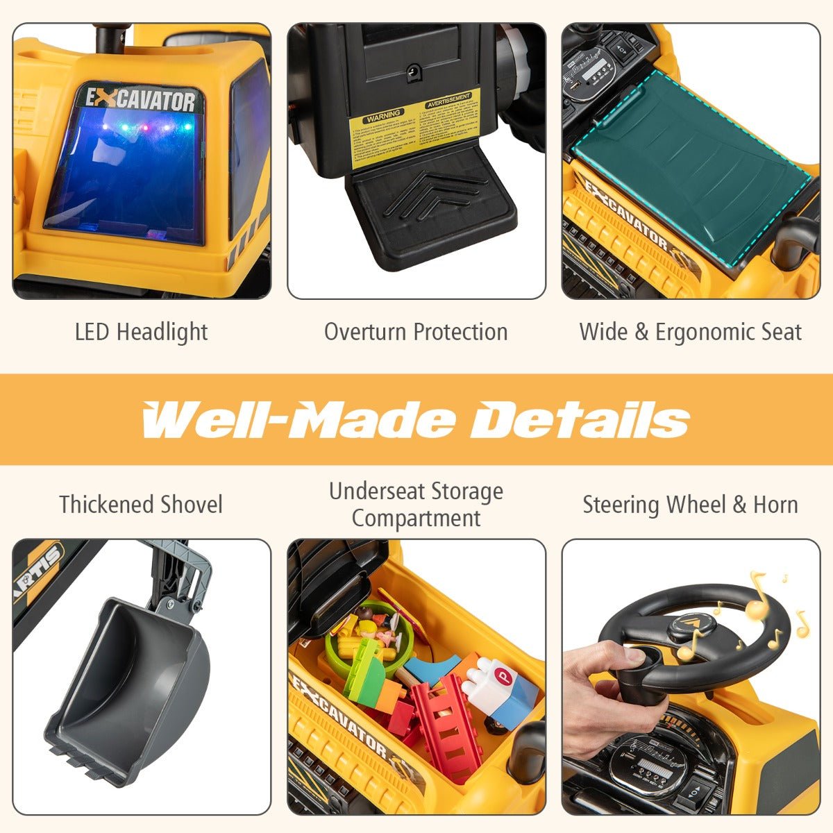 Yellow Kids Ride On Excavator - Where Play Meets Storage Yellow Kids Ride On Excavator - Where Play Meets Storage