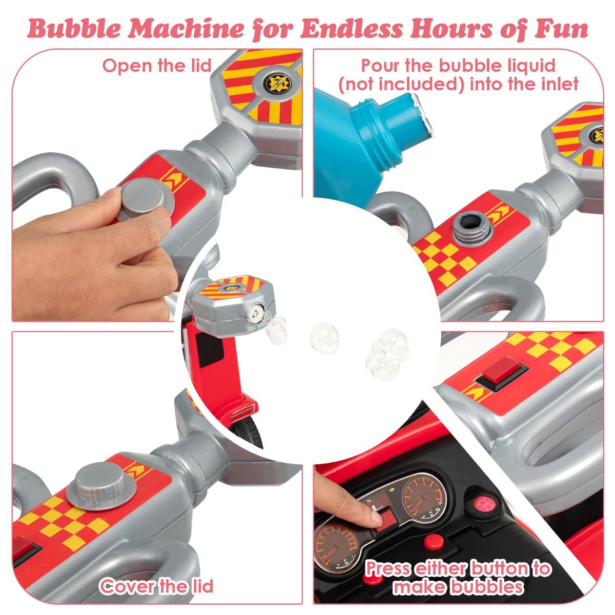 Fun and Bubbles: Ride On Fire Truck for Kids with Bubble Function